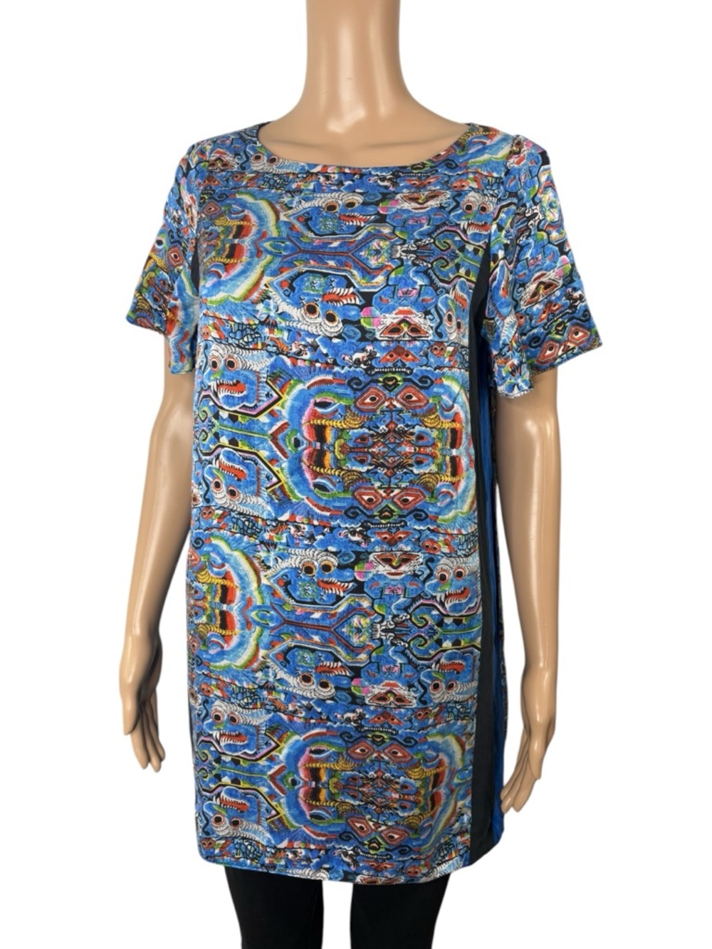 Alexander McQueen Vibrant Blue Multicolor Patterned pure silk Tunic Dress size M